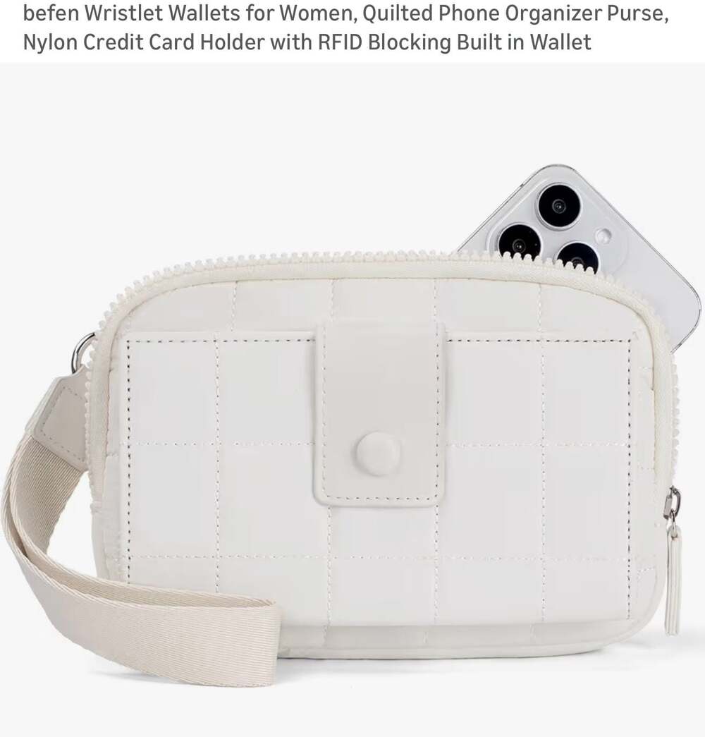befen Quilted Phone Organizer Wristlet Wallet BFN2756-01WHT